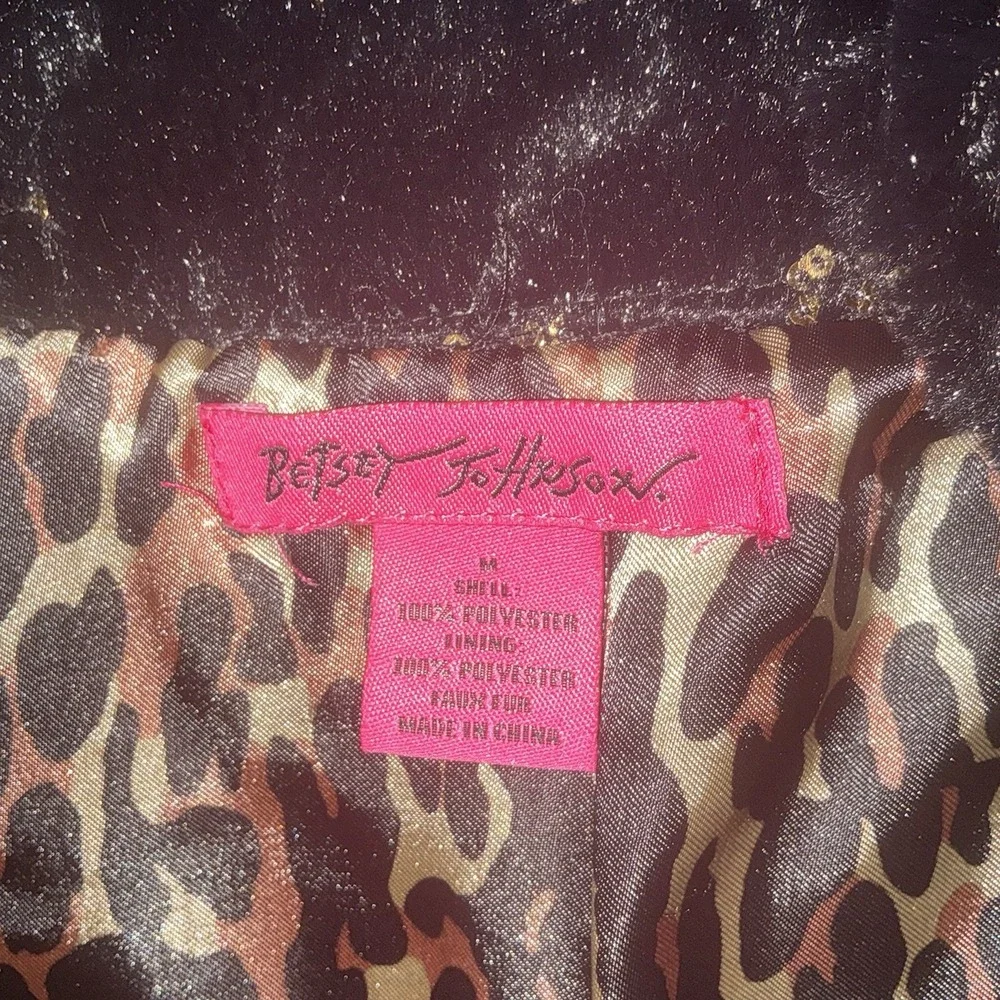 Betsey Johnson Faux Fur Vest W/satin Leopard Print Lining Women's Sz M Bling - Picture 3 of 6
